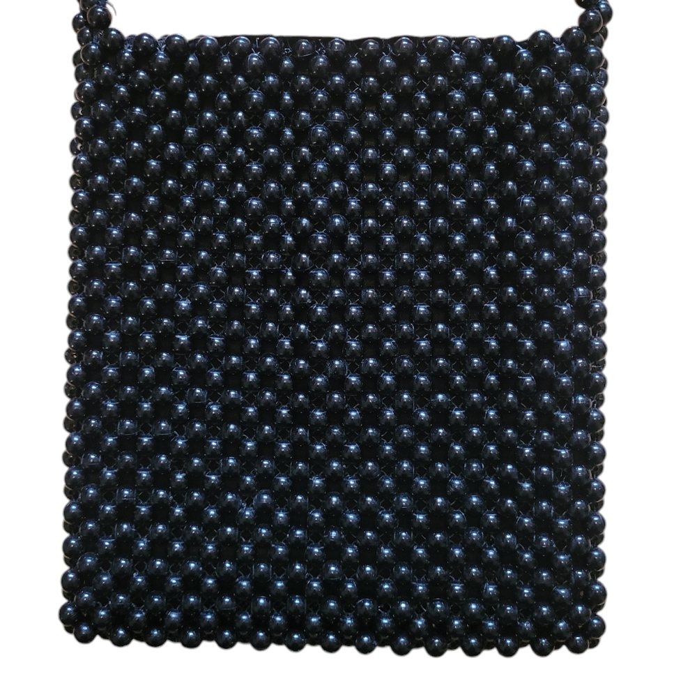 Black Cross Body Beaded Satin Lined Purse - Picture 3 of 8